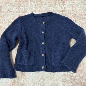 Cozy Fuzzy Blue Buttoned Cardigan
